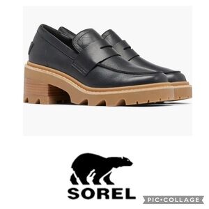 🦋Sorel Women's Black Chunky Joan Now City Leather Penny Loafers🦋